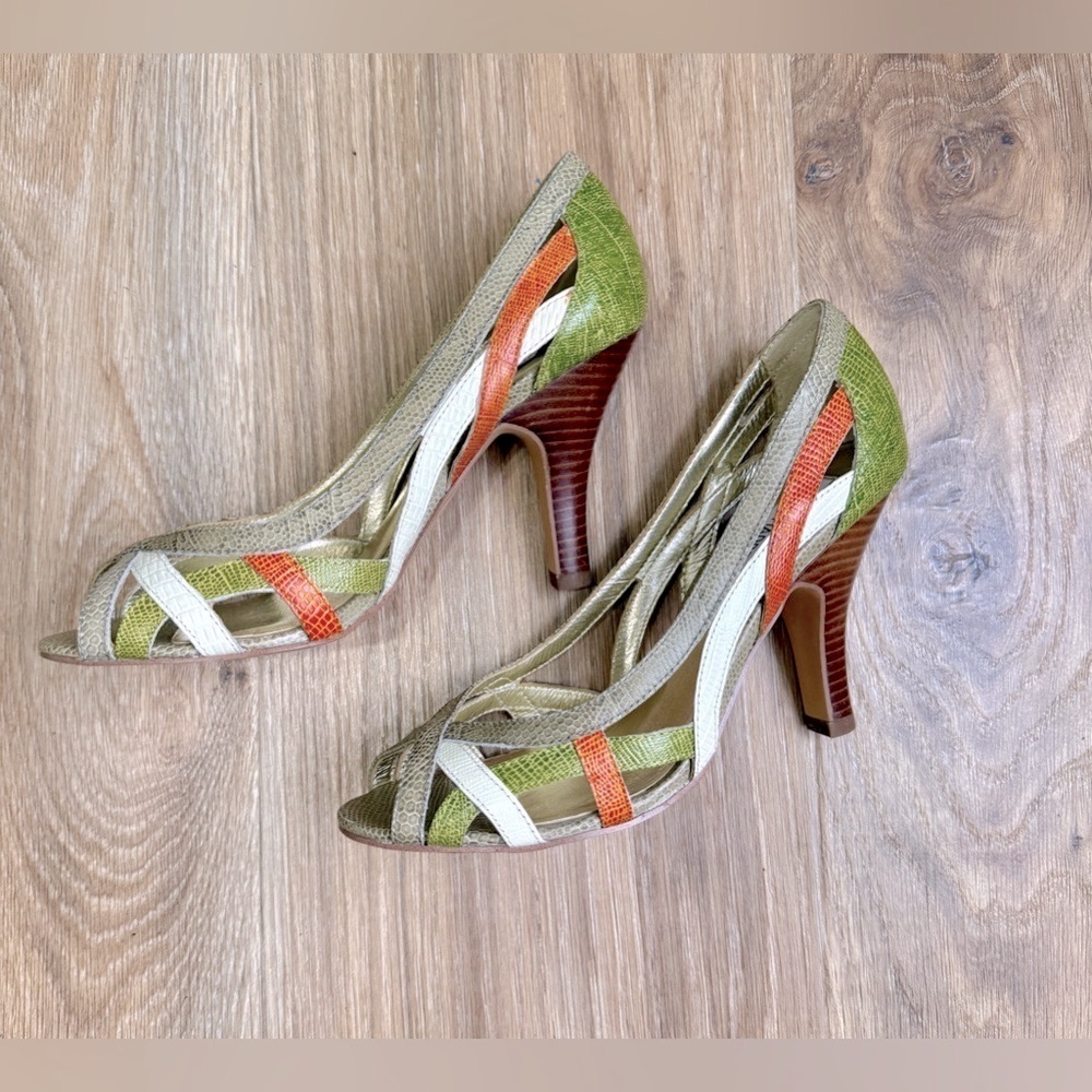 Steve Madden Saavoy Retro Color Scheme Peep Toe Pump Size 7.5 NWOT - Picture 4 of 6